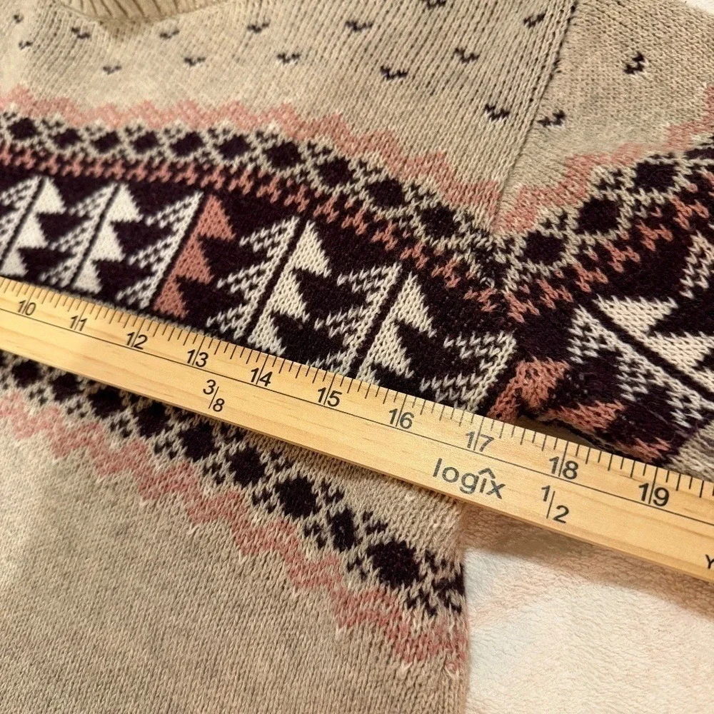 United By Blue Fair Isle Sweater Womens S‎ Tan Brown Pine Tree Gorpcore Cowgirl